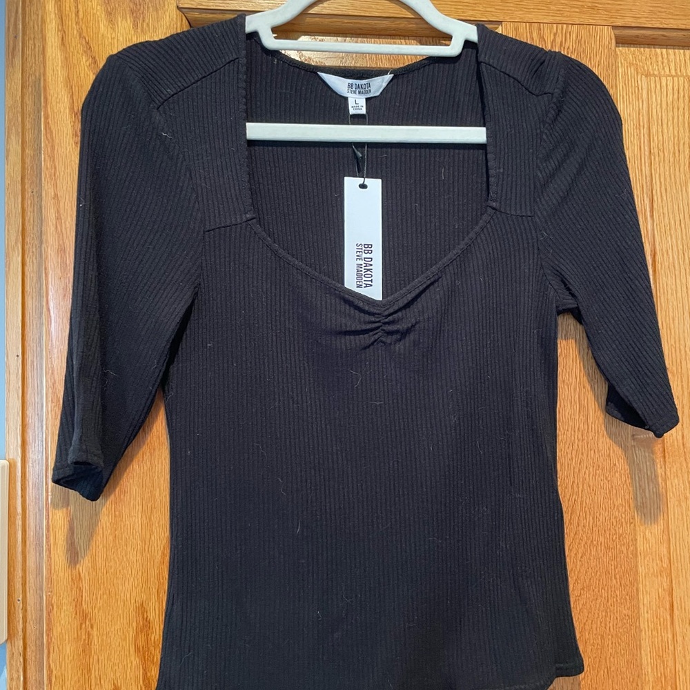 BB Dakota by Steve Madden Black Ribbed Top
